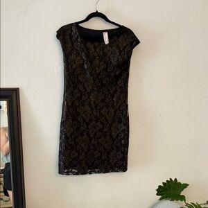 Love Notes Black and Gold Lace Mini Dress